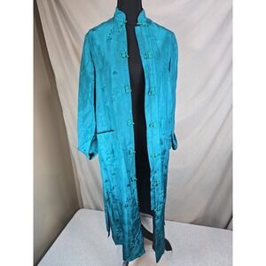 Helena 100% Silk Womens Floral Chinese Robe Dress Tie Type Buttons Size Small S